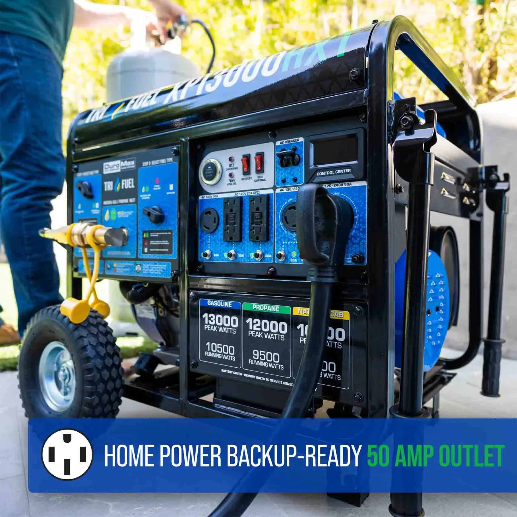DuroMax XP13000HXT Tri-Fuel Portable HXT Generator w/ CO Alert | 13,000 Watts