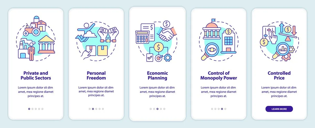 Economic systems mobile app screen set