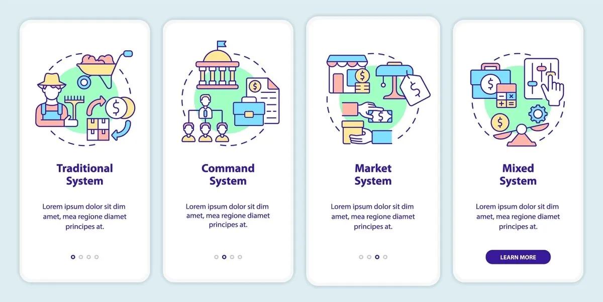 Economic systems mobile app screen set