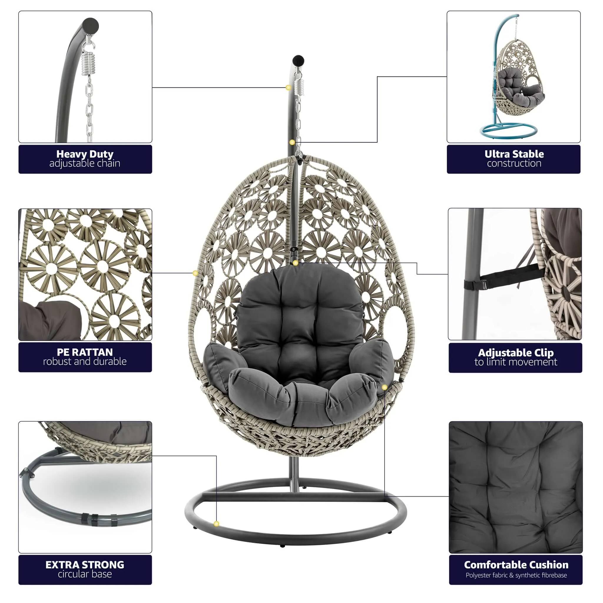 Etna Sunburst Garden Outdoor PE Rattan Hanging Swinging Egg Chair