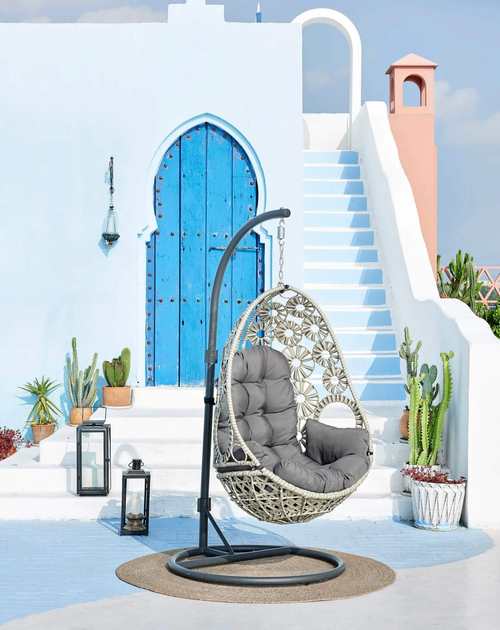 Etna Sunburst Garden Outdoor PE Rattan Hanging Swinging Egg Chair