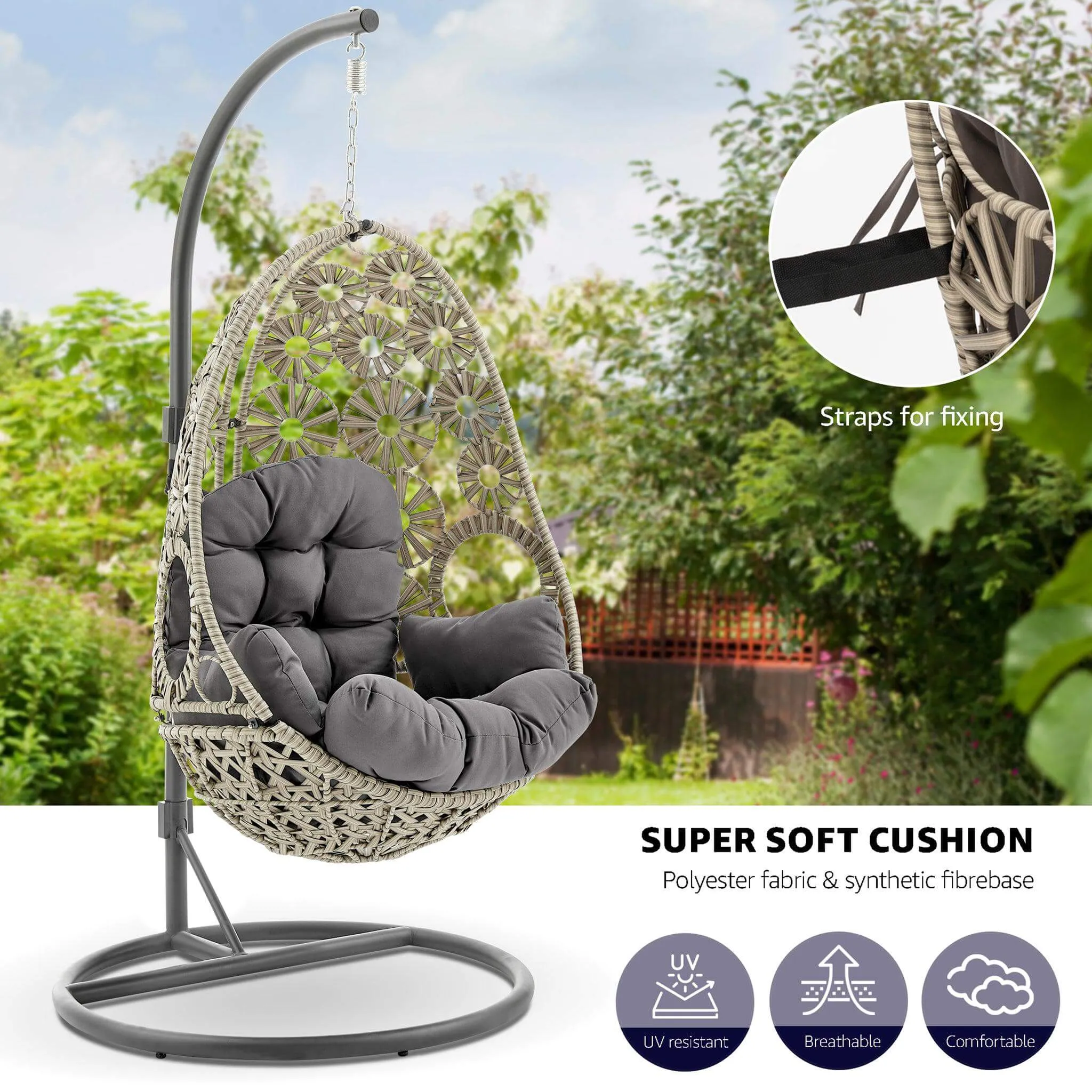 Etna Sunburst Garden Outdoor PE Rattan Hanging Swinging Egg Chair
