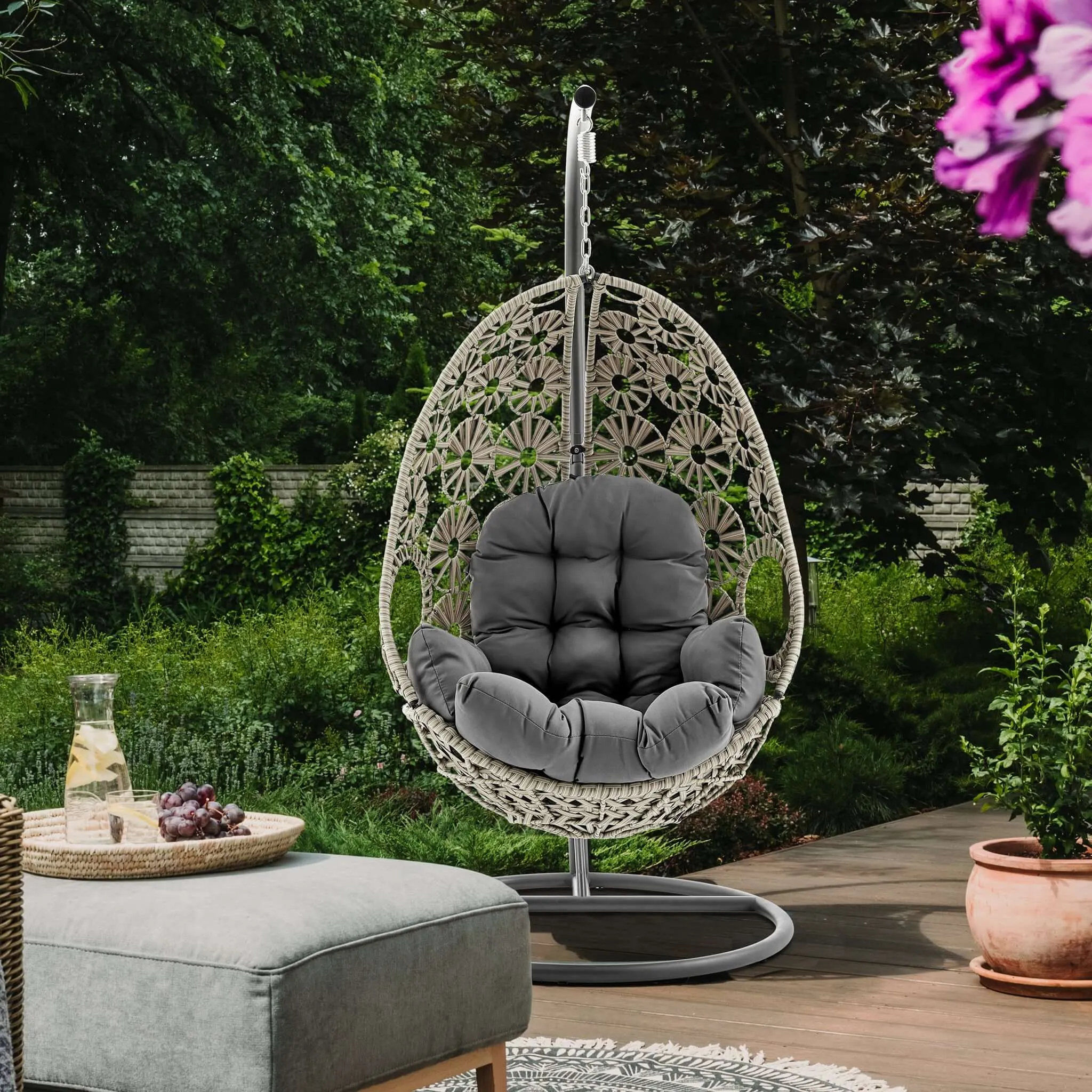 Etna Sunburst Garden Outdoor PE Rattan Hanging Swinging Egg Chair