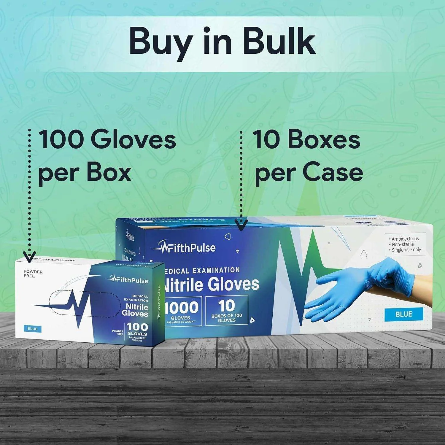FifthPulse Medical Exam Blue Nitrile Gloves - 10 Boxes of 100 100 Count