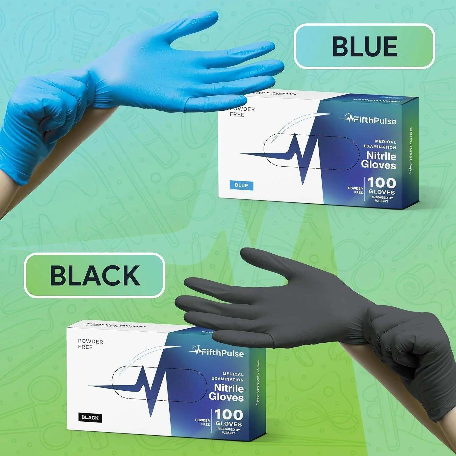 FifthPulse Medical Exam Blue Nitrile Gloves - 10 Boxes of 100 100 Count