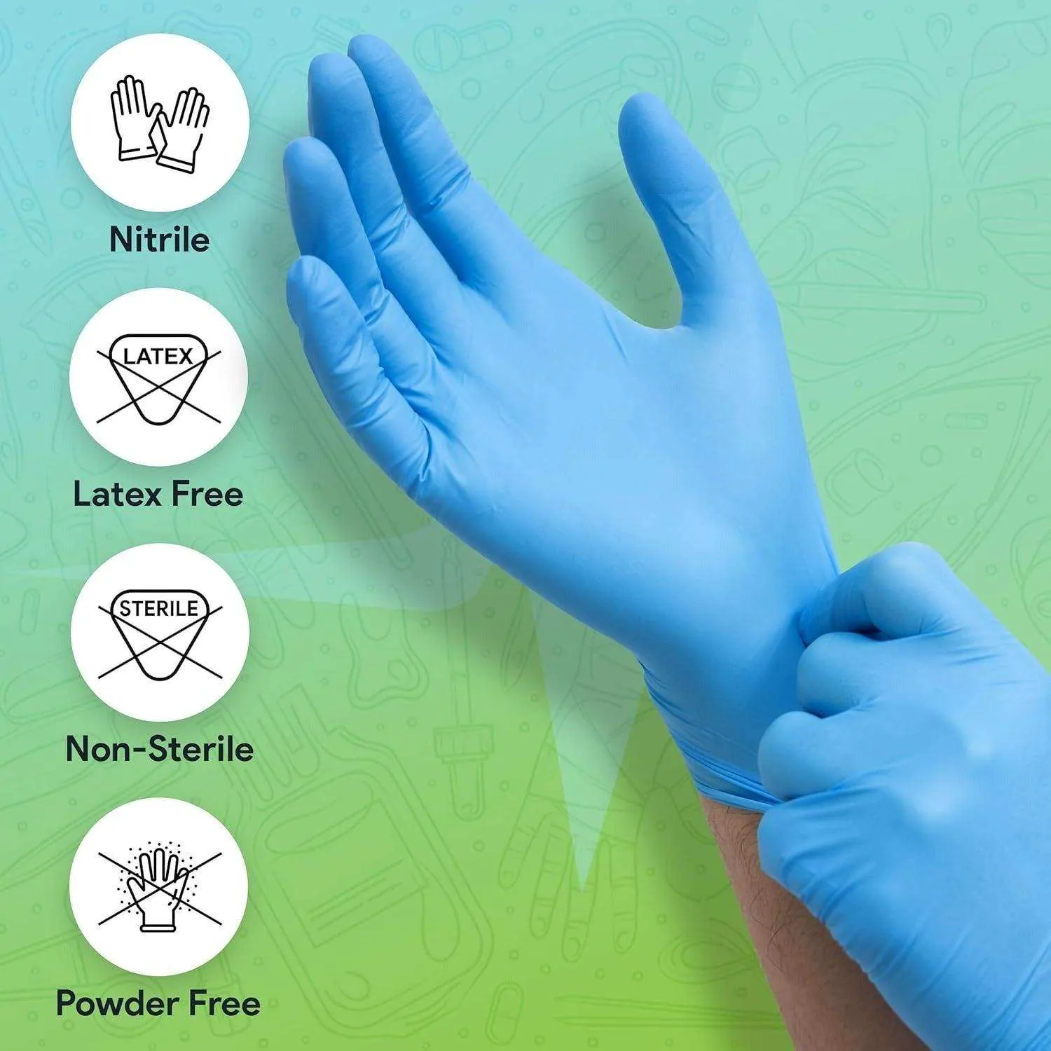 FifthPulse Medical Exam Blue Nitrile Gloves - 10 Boxes of 100 100 Count