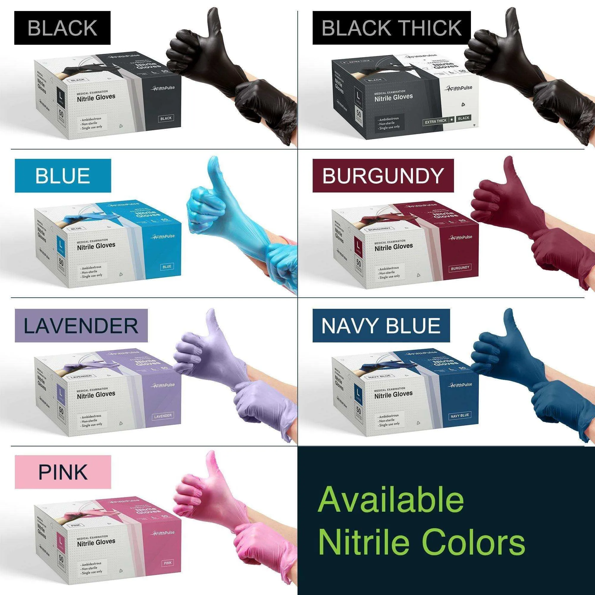 FifthPulse Medical Exam Blue Nitrile Gloves - 10 Boxes of 100 100 Count