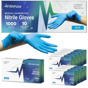 FifthPulse Medical Exam Blue Nitrile Gloves - 10 Boxes of 100 100 Count