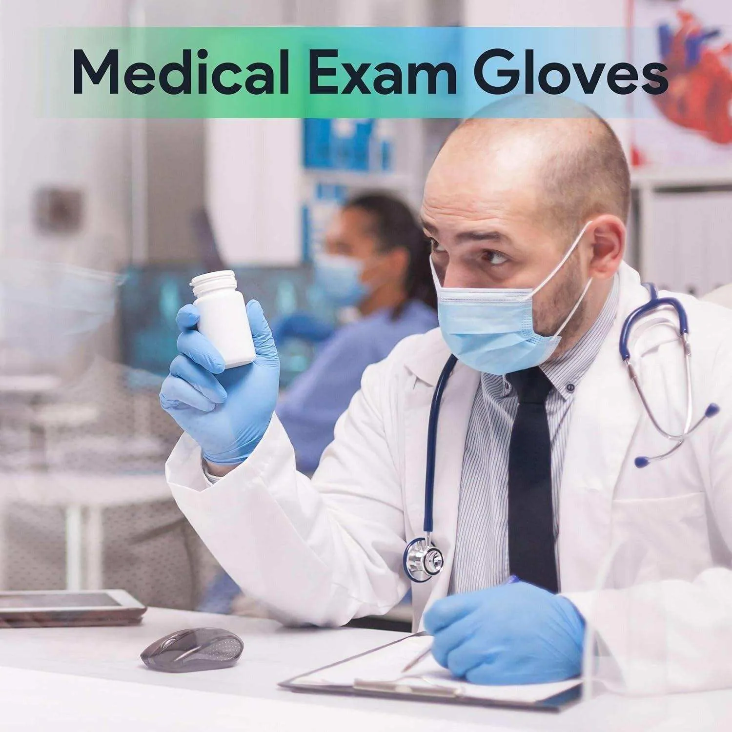 FifthPulse Medical Exam Blue Nitrile Gloves - 10 Boxes of 100 100 Count