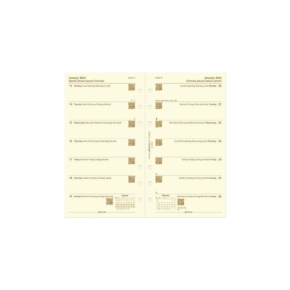 Filofax Personal Week on a Page, Cotton Cream, 2025