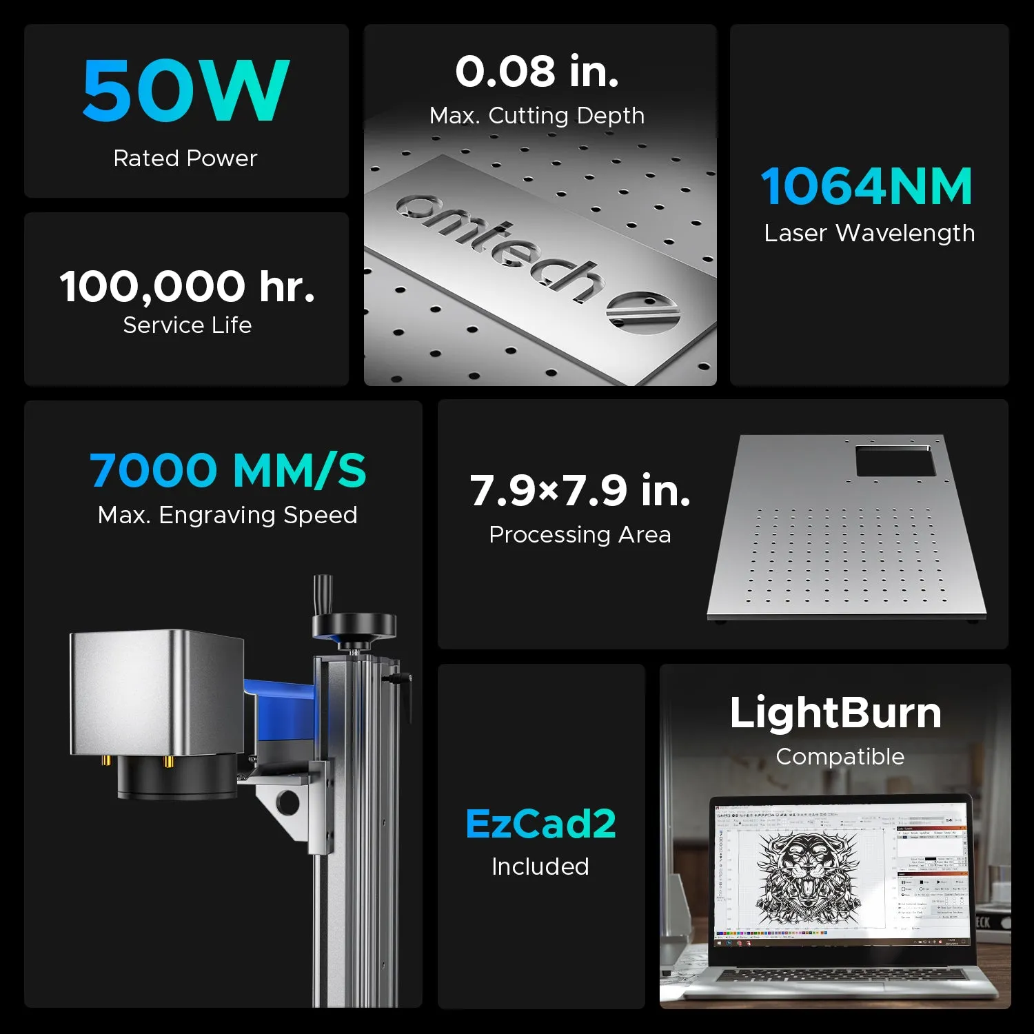 FM7979-50S - 50W Split Fiber Laser Marker Engraving Machine with 7.9" x 7.9" Working Area