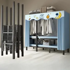 Foldable Oxford Cloth Wardrobe with Curtain – Simple No Assembly Cloth Storage Solution with Steel Frame for Any Bedroom or Rental Space