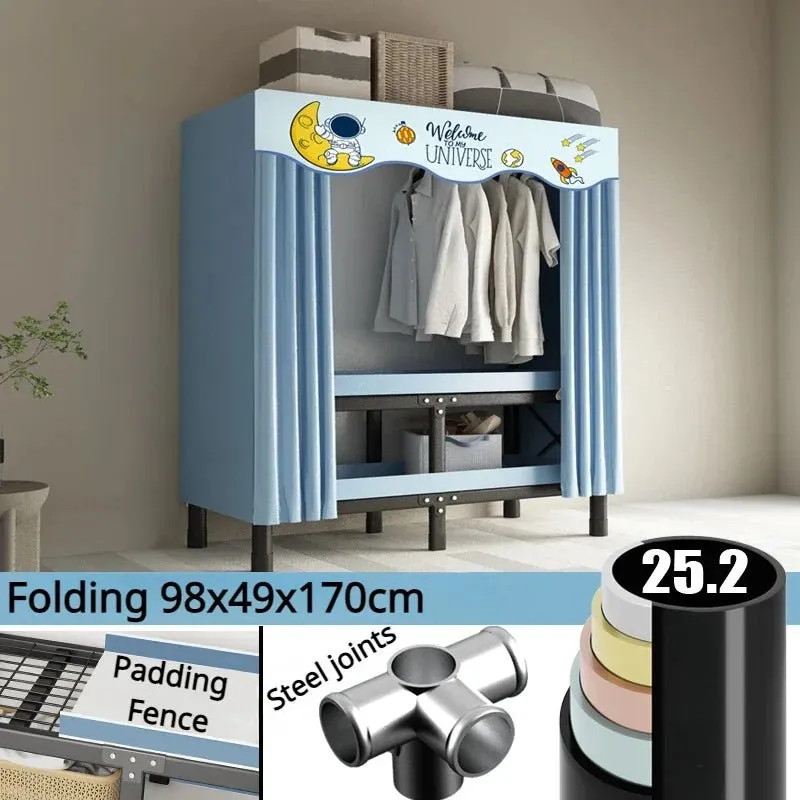 Foldable Oxford Cloth Wardrobe with Curtain – Simple No Assembly Cloth Storage Solution with Steel Frame for Any Bedroom or Rental Space
