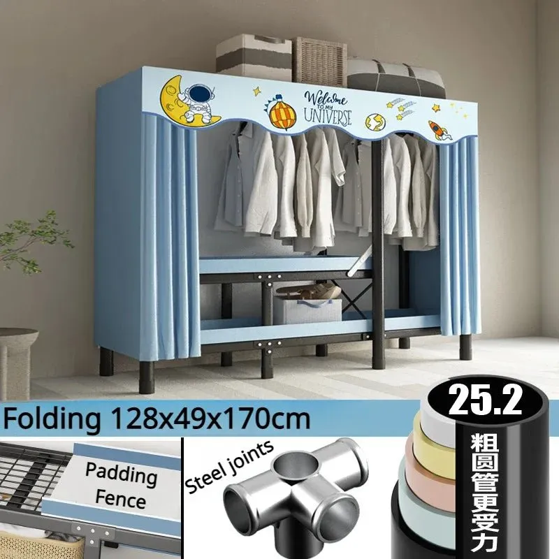 Foldable Oxford Cloth Wardrobe with Curtain – Simple No Assembly Cloth Storage Solution with Steel Frame for Any Bedroom or Rental Space
