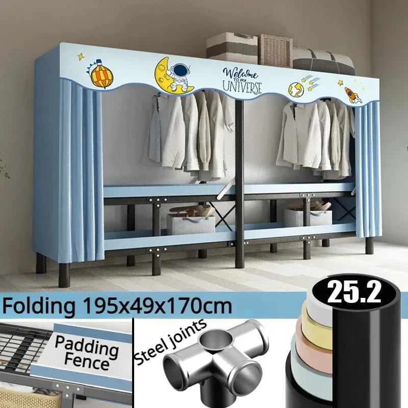 Foldable Oxford Cloth Wardrobe with Curtain – Simple No Assembly Cloth Storage Solution with Steel Frame for Any Bedroom or Rental Space