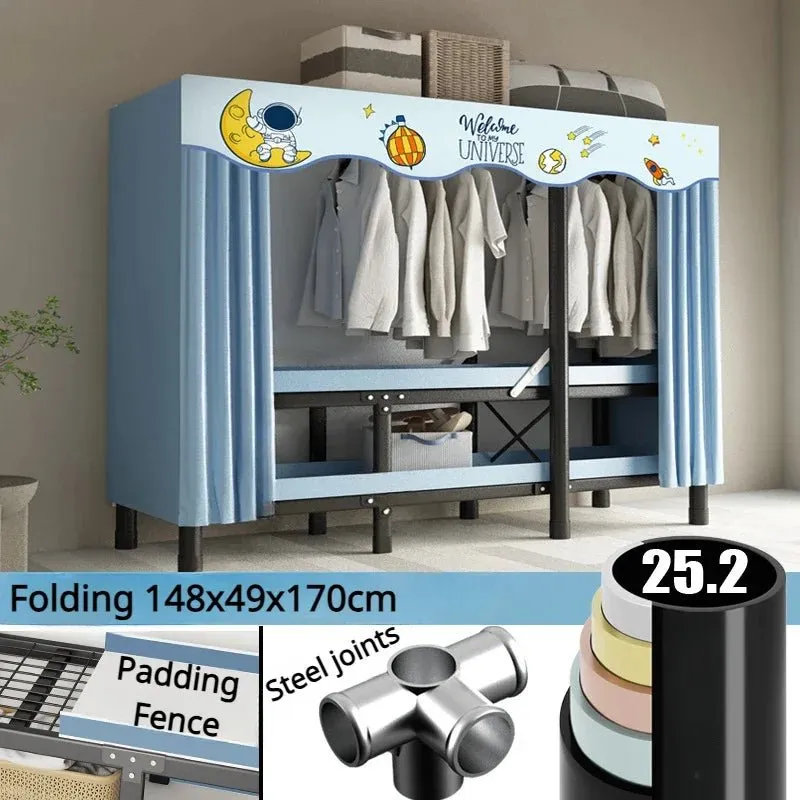 Foldable Oxford Cloth Wardrobe with Curtain – Simple No Assembly Cloth Storage Solution with Steel Frame for Any Bedroom or Rental Space
