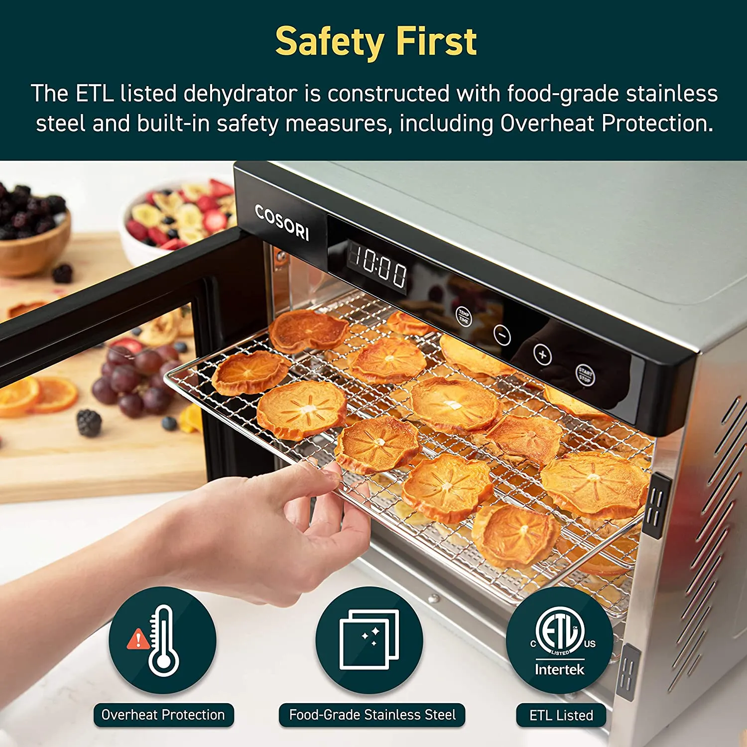 Food Dehydrator, 6 Stainless Steel Trays with Digital Timer and Temperature Control for Beef,Jerky,Fruit,Dog Treats,Herbs, FDA Compliant