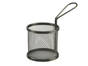 Genware SVBR09BK Black Serving Fry Basket  Round 9.3 x 9cm - Pack of 6