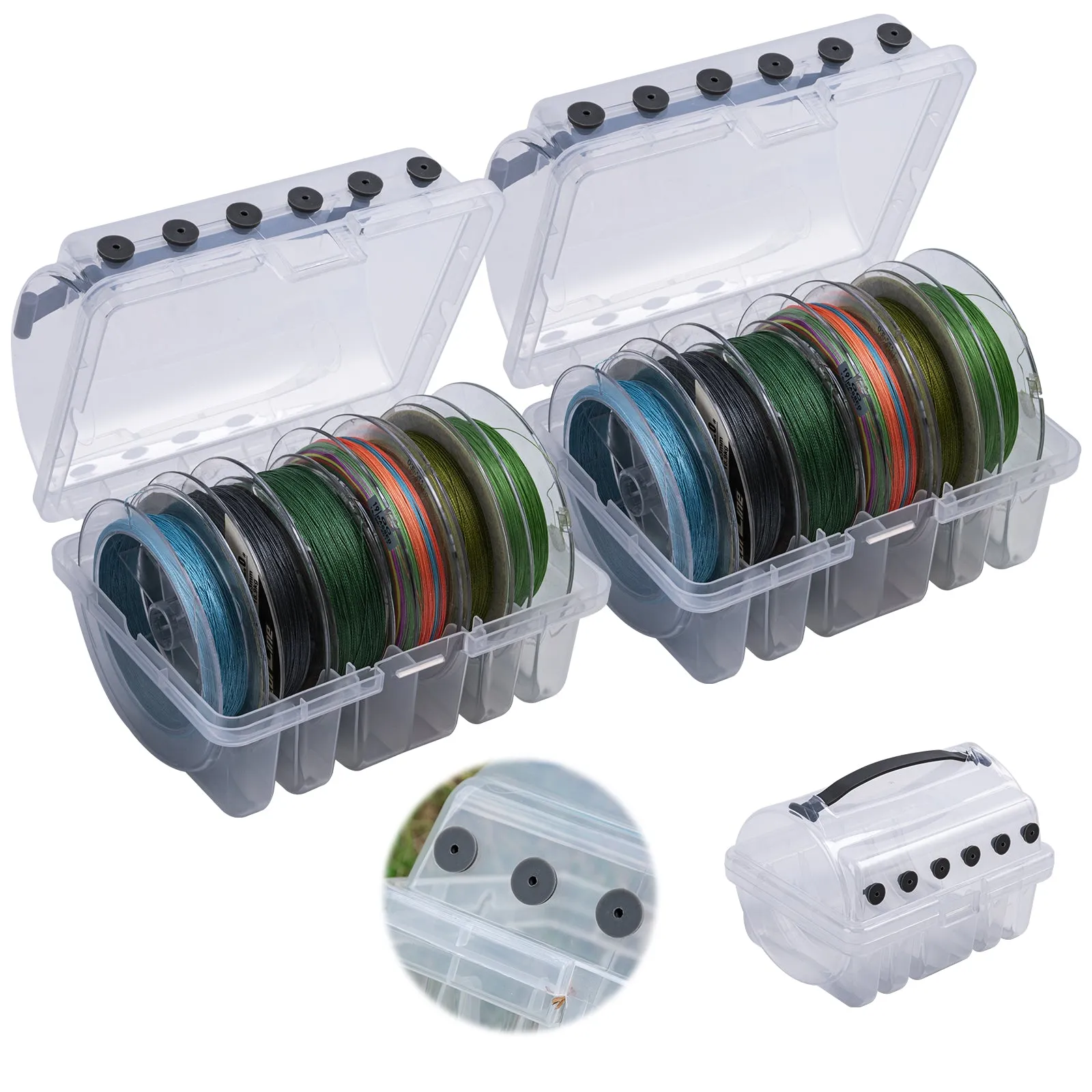 Goture Fishing Line Storage Box 1/2Pcs, 6(2 Large   4 Standard) Slots Fishing Line Case, PP Clear Visibility Fishing Line Organizer, Silicone Holes Line Spool Box