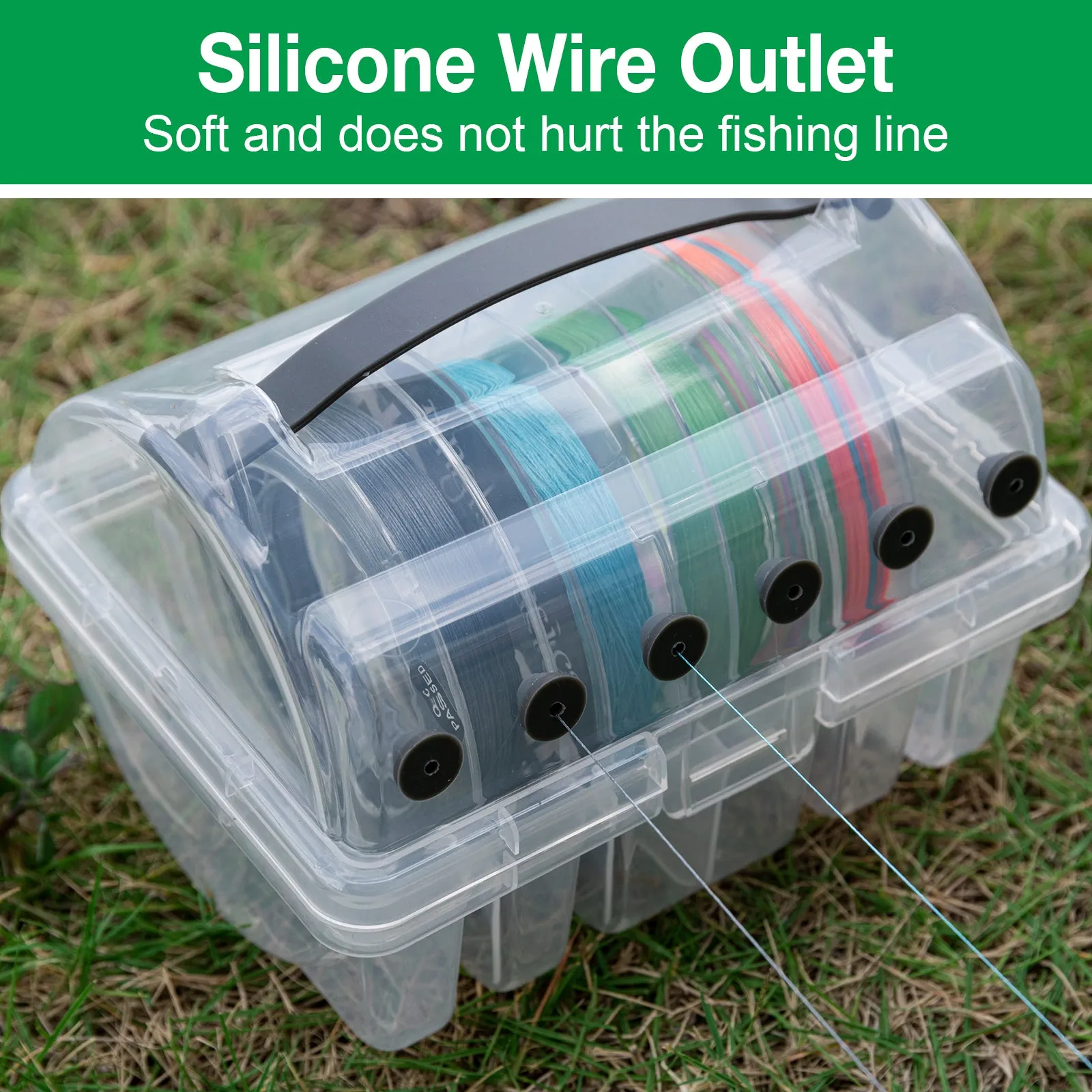 Goture Fishing Line Storage Box 1/2Pcs, 6(2 Large   4 Standard) Slots Fishing Line Case, PP Clear Visibility Fishing Line Organizer, Silicone Holes Line Spool Box