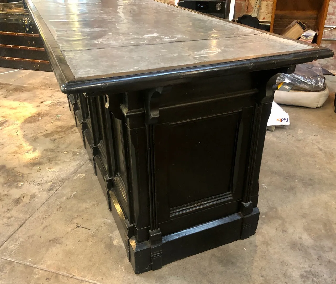 Italian Neoclassical Executive Writing Desk with Zinc Top, circa 1960s