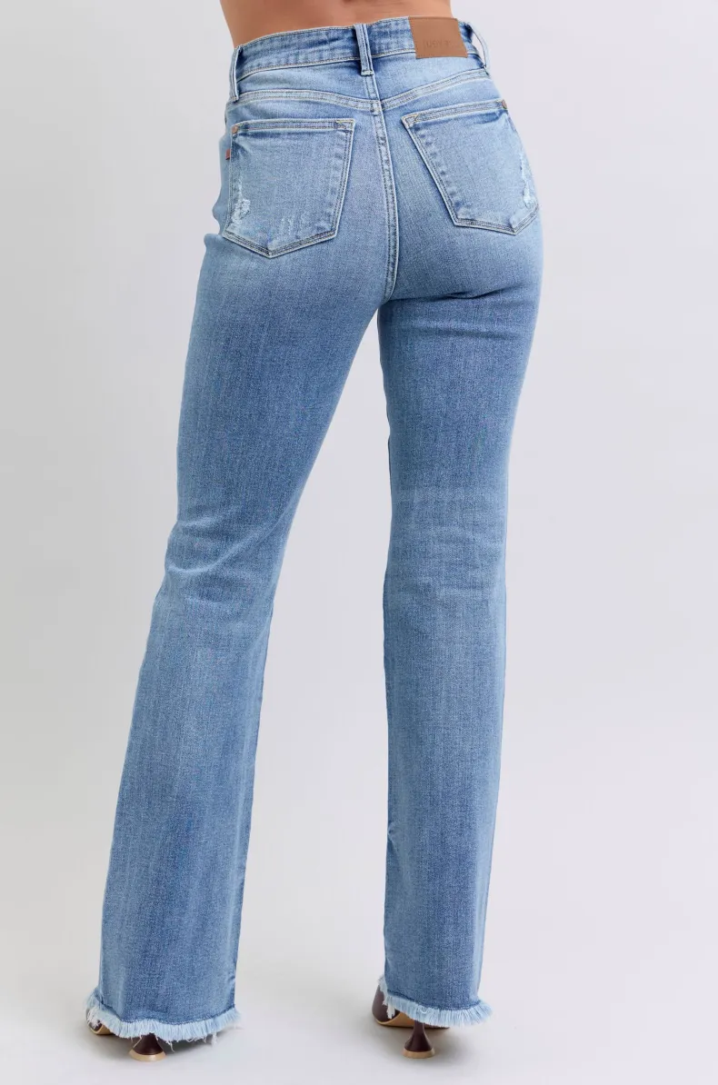 Judy Blue High Waist Bootcut Jeans with Fray Hem