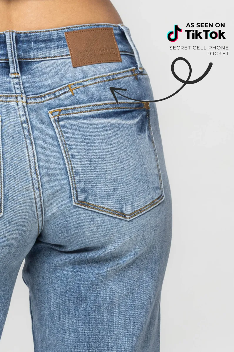 Judy Blue Mid Rise Yoke Cell Phone Pocket Dad Jeans
