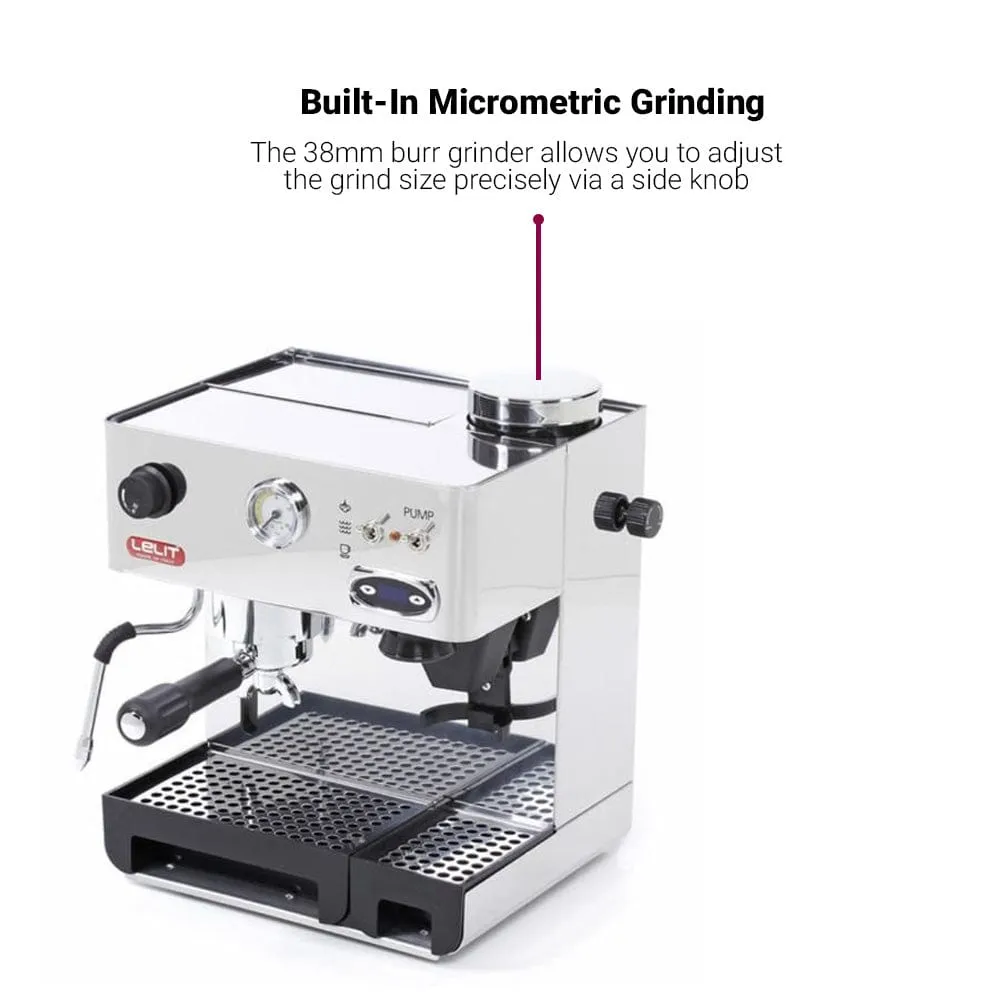 Lelit Anita Italian Coffee Machine with InBuilt Grinder, Single Boiler, PID Control, Manometer for Pressure, Multi-Directional Steam Wand and Upto 15 Bar Pressure