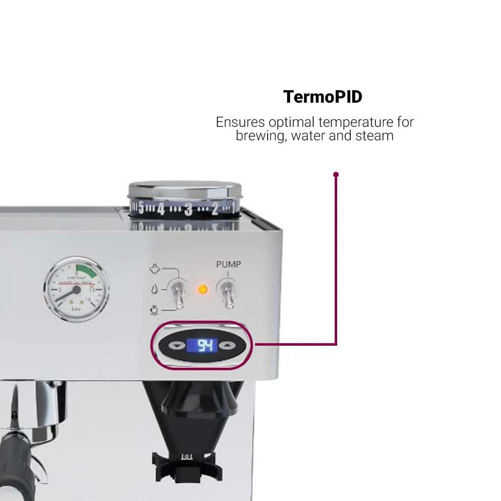 Lelit Anita Italian Coffee Machine with InBuilt Grinder, Single Boiler, PID Control, Manometer for Pressure, Multi-Directional Steam Wand and Upto 15 Bar Pressure