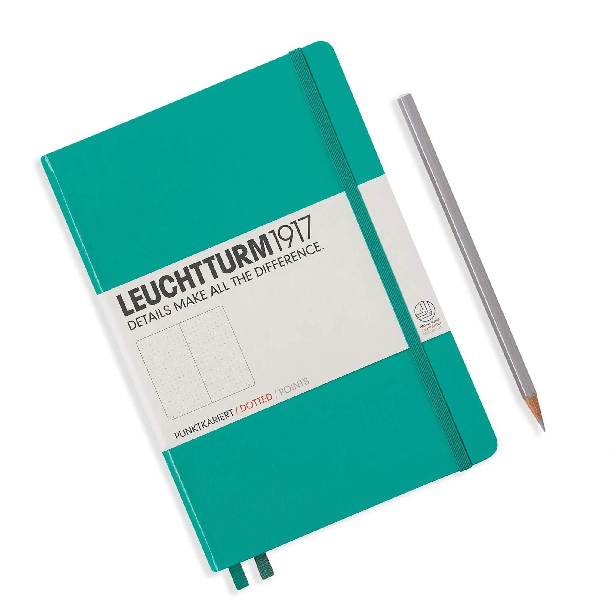 Leuchtturm1917 Medium A5 Dotted Hardcover Notebook (Emerald) - 249 Numbered Pages