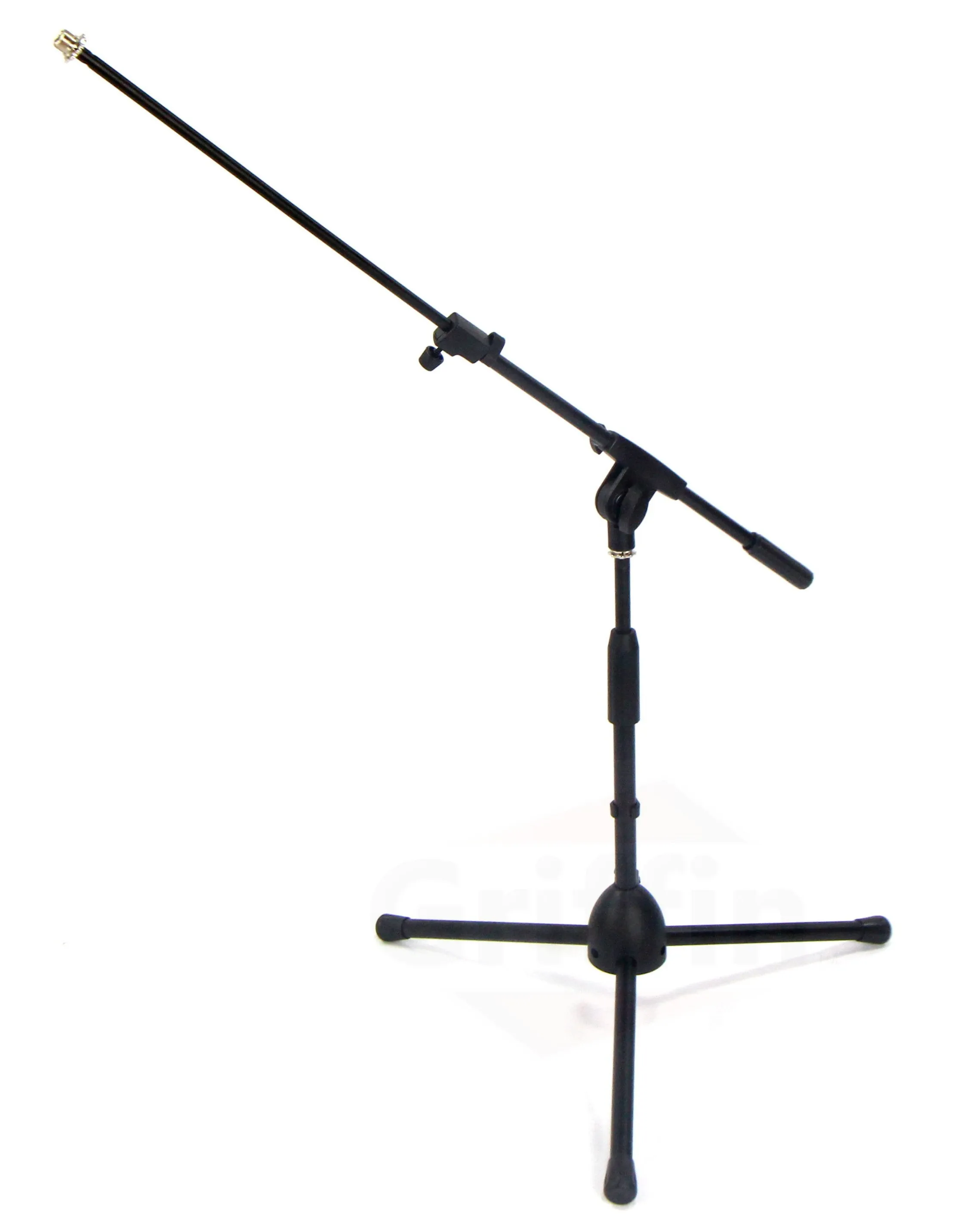 Low-Profile Microphone Stand (2 PACK) by GRIFFIN - Short Tripod Mic Stand Mount with Boom Arm for Kick Bass Drum, Studio Desktop Recording, Singing & Guitar Amplifiers - Small Height Telescoping Holder