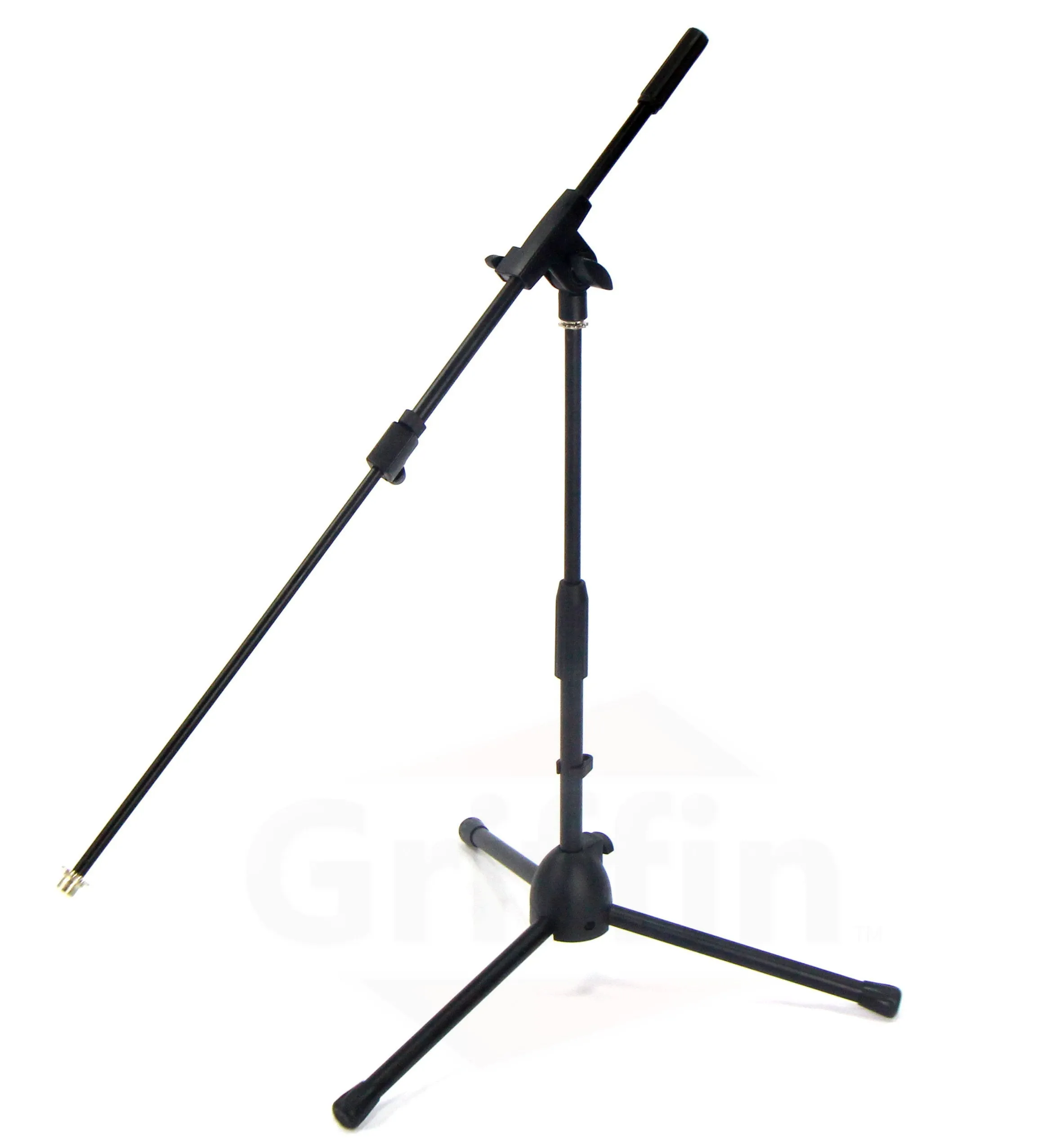 Low-Profile Microphone Stand (2 PACK) by GRIFFIN - Short Tripod Mic Stand Mount with Boom Arm for Kick Bass Drum, Studio Desktop Recording, Singing & Guitar Amplifiers - Small Height Telescoping Holder