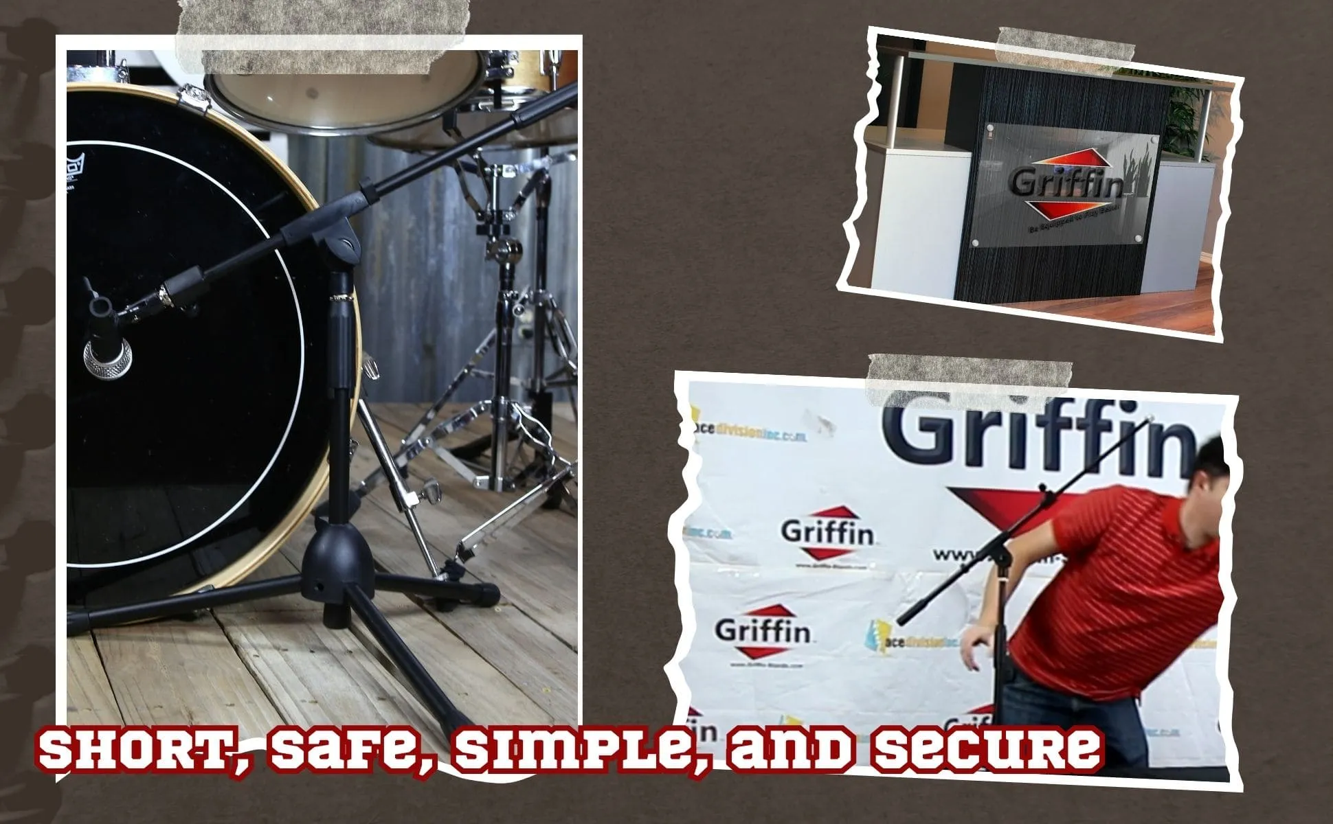 Low-Profile Microphone Stand (2 PACK) by GRIFFIN - Short Tripod Mic Stand Mount with Boom Arm for Kick Bass Drum, Studio Desktop Recording, Singing & Guitar Amplifiers - Small Height Telescoping Holder