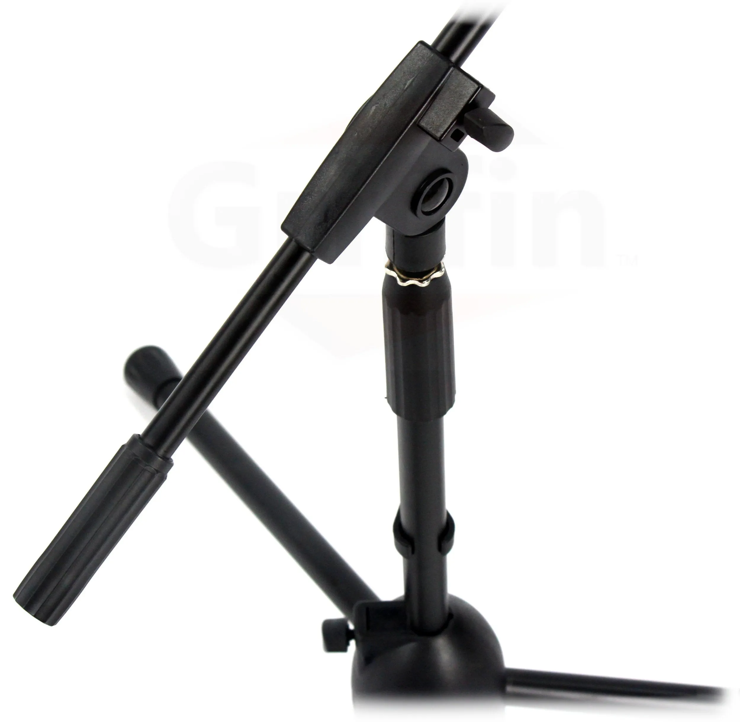 Low-Profile Microphone Stand (2 PACK) by GRIFFIN - Short Tripod Mic Stand Mount with Boom Arm for Kick Bass Drum, Studio Desktop Recording, Singing & Guitar Amplifiers - Small Height Telescoping Holder