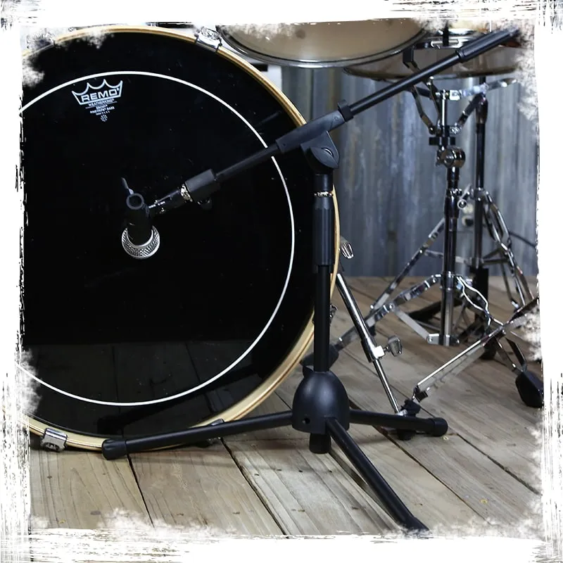 Low-Profile Microphone Stand (2 PACK) by GRIFFIN - Short Tripod Mic Stand Mount with Boom Arm for Kick Bass Drum, Studio Desktop Recording, Singing & Guitar Amplifiers - Small Height Telescoping Holder