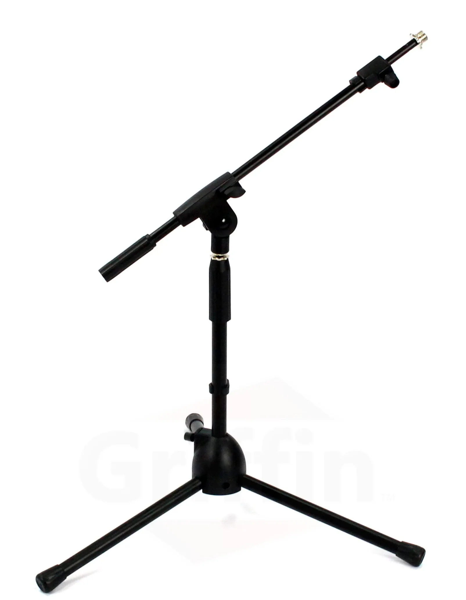 Low-Profile Microphone Stand (2 PACK) by GRIFFIN - Short Tripod Mic Stand Mount with Boom Arm for Kick Bass Drum, Studio Desktop Recording, Singing & Guitar Amplifiers - Small Height Telescoping Holder