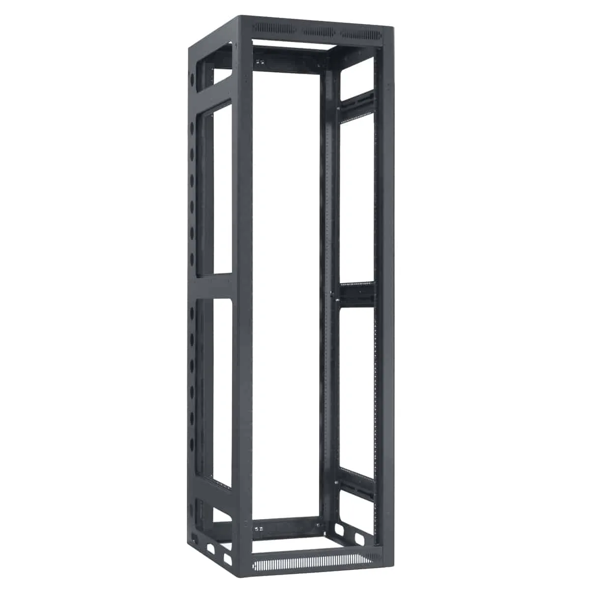 Lowell Mfg Equipment Rack-Gangable-40U, 27in Deep, 2pr Rails, Rear Door