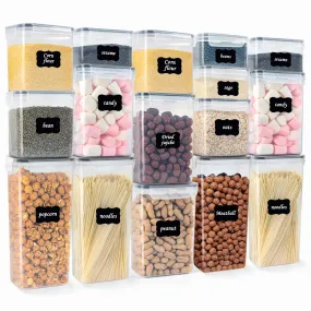 LUSCREAL Airtight Food Containers with Lids, 16 pcs Cereal Containers Storage Kitchen Storage, Plastic Kitchen Organizers and Storage for Dry Food, Flour and Sugar,Include 20 Labels and 5 Spoons