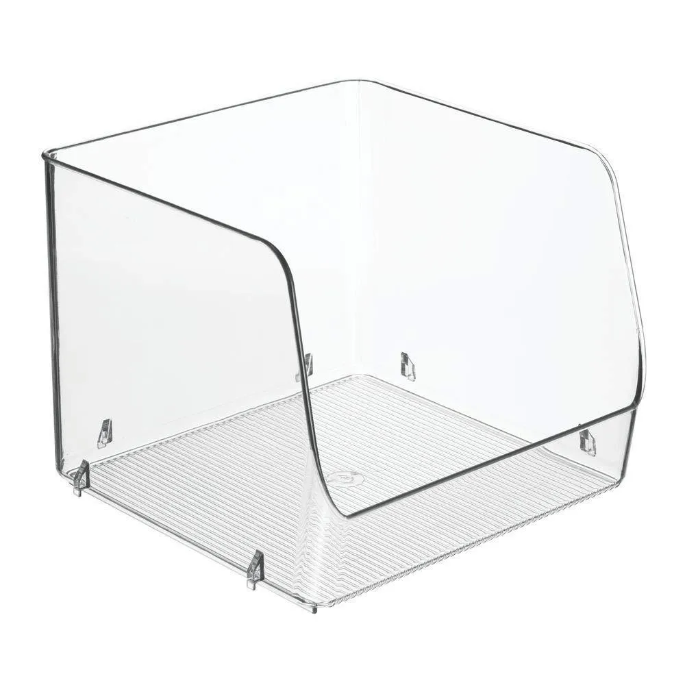 mDesign Large Household Stackable Plastic Food Storage Organizer Bin Basket with Wide Open Front for Kitchen Cabinets, Pantry, Offices, Closets, Bedrooms, Bathrooms - Cube - 7.75" Wide, 4 Pack - Clear