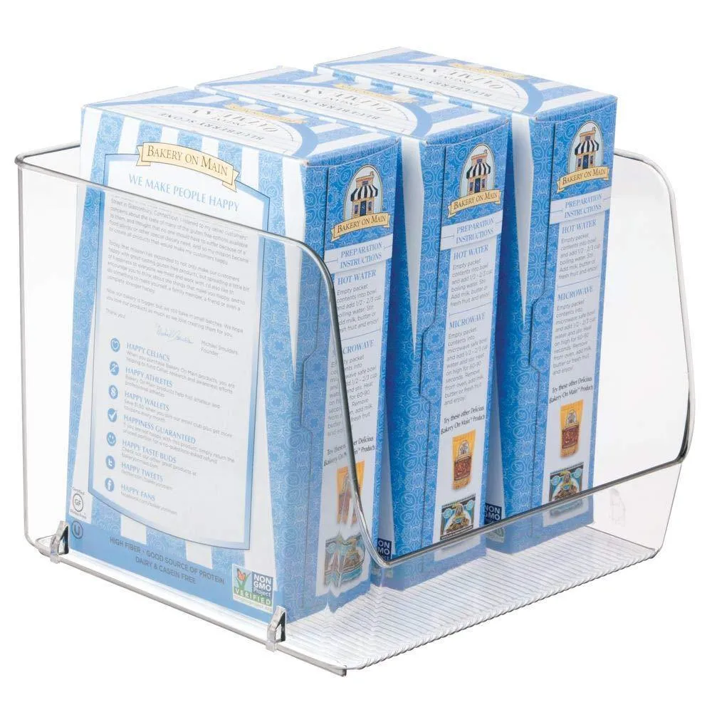 mDesign Large Household Stackable Plastic Food Storage Organizer Bin Basket with Wide Open Front for Kitchen Cabinets, Pantry, Offices, Closets, Bedrooms, Bathrooms - Cube - 7.75" Wide, 4 Pack - Clear