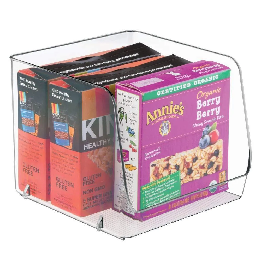 mDesign Large Household Stackable Plastic Food Storage Organizer Bin Basket with Wide Open Front for Kitchen Cabinets, Pantry, Offices, Closets, Bedrooms, Bathrooms - Cube - 7.75" Wide, 4 Pack - Clear
