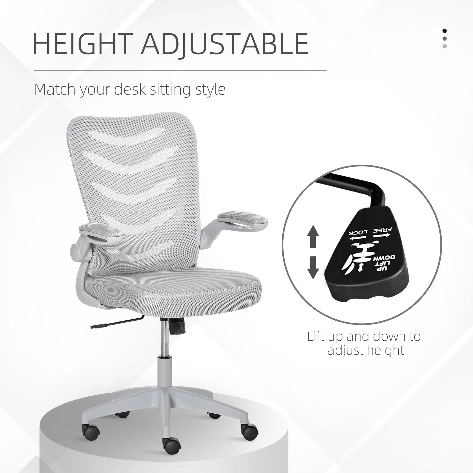 Mesh Office Chair for Home Swivel Task Desk Chair with Lumbar Back Support, Flip-Up Arm, Adjustable Height, Grey