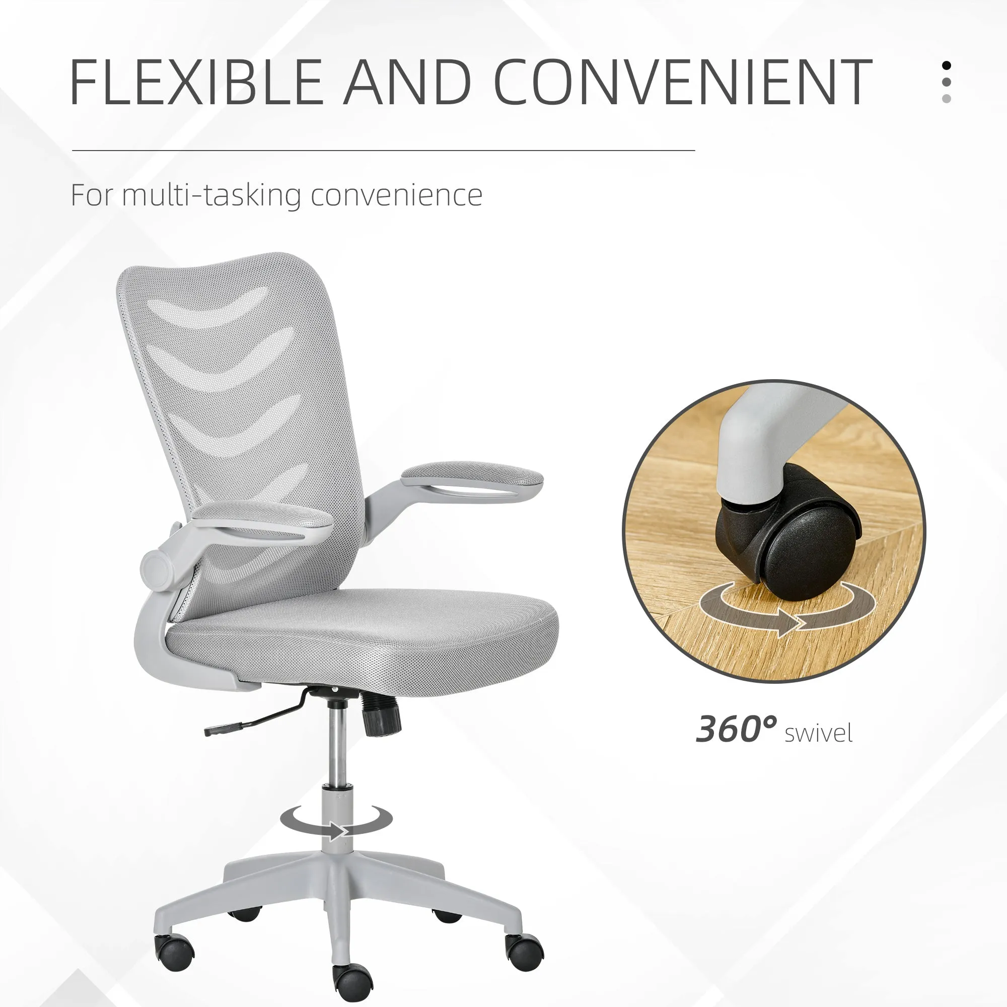 Mesh Office Chair for Home Swivel Task Desk Chair with Lumbar Back Support, Flip-Up Arm, Adjustable Height, Grey