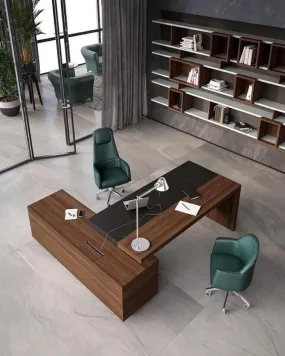 Morde Black Brown Director Table | Unique L shaped MD tables