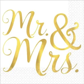 Mr & Mrs Wedding Napkins - Beverage 16 Pkt