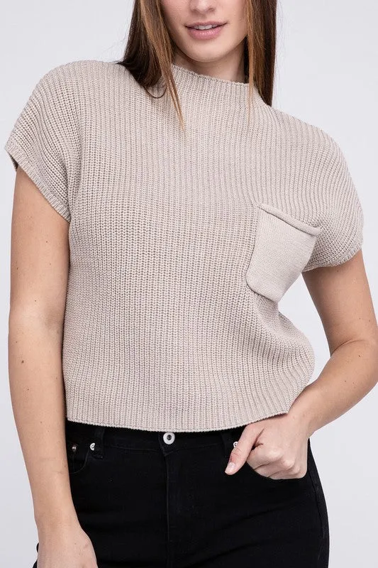 Naomi Mock Neck Short Sleeve Cropped Sweater