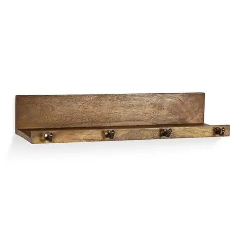 Natural wooden ledge with hooks