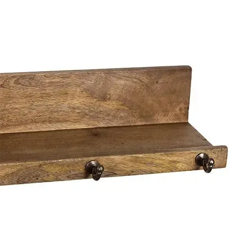 Natural wooden ledge with hooks