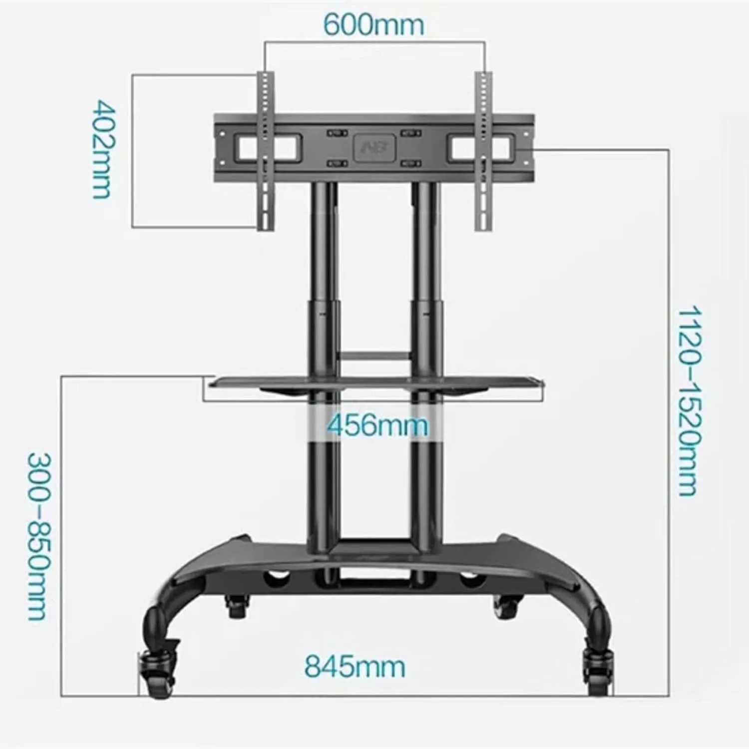 NB 32 to 75" TV Portable Wheel Stand Wheels & Shelf 45.5 kgs Load Capacity