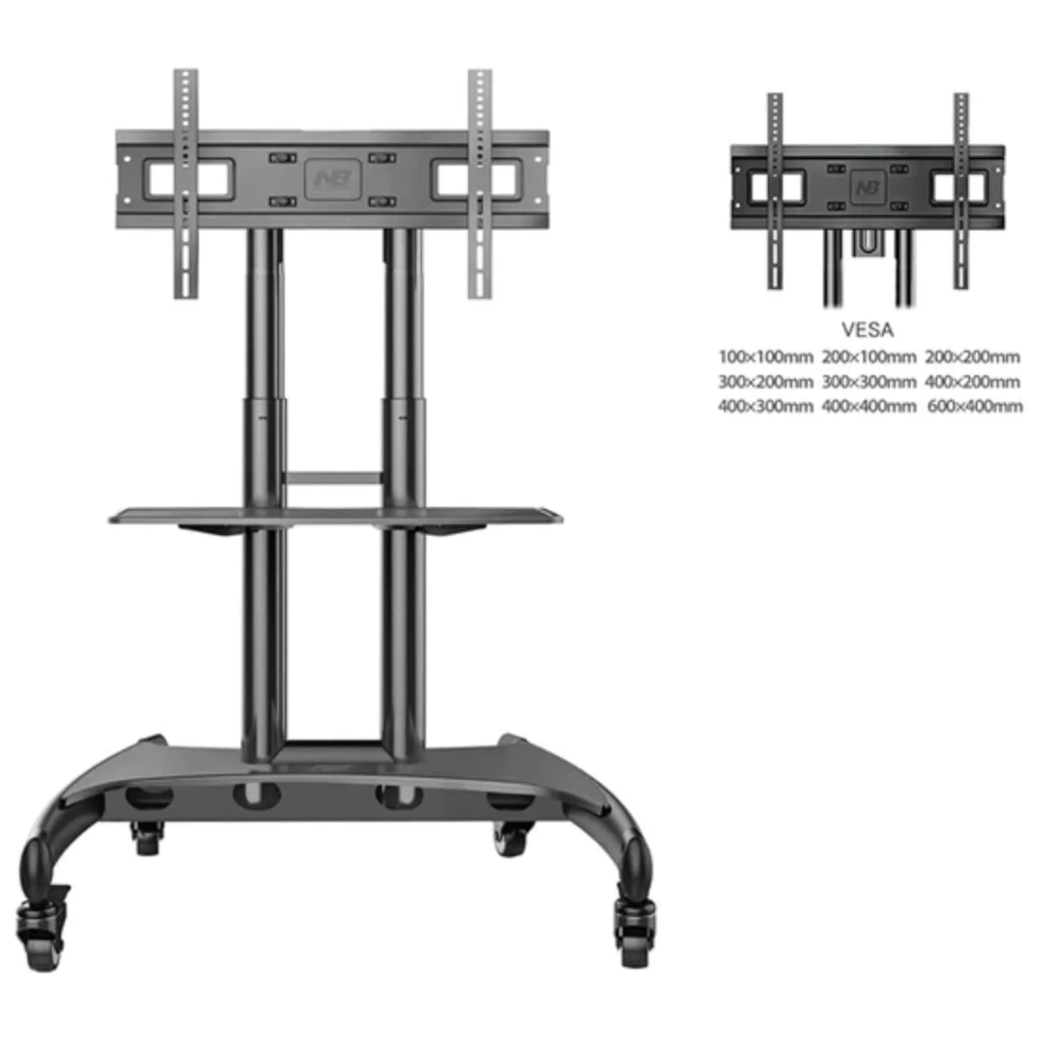 NB 32 to 75" TV Portable Wheel Stand Wheels & Shelf 45.5 kgs Load Capacity